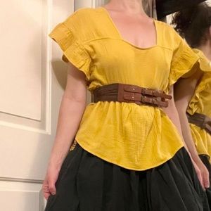 lucky Brand goldenrod yellow Mexican style peasant blouse🌼